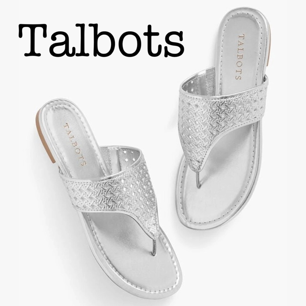 Talbots Gigi Silver Metallic Thong Sandals Size 10
